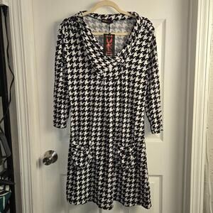 Reborn Black White Houndstooth Sweater Knit Dress Long sleeve Size XL NWT